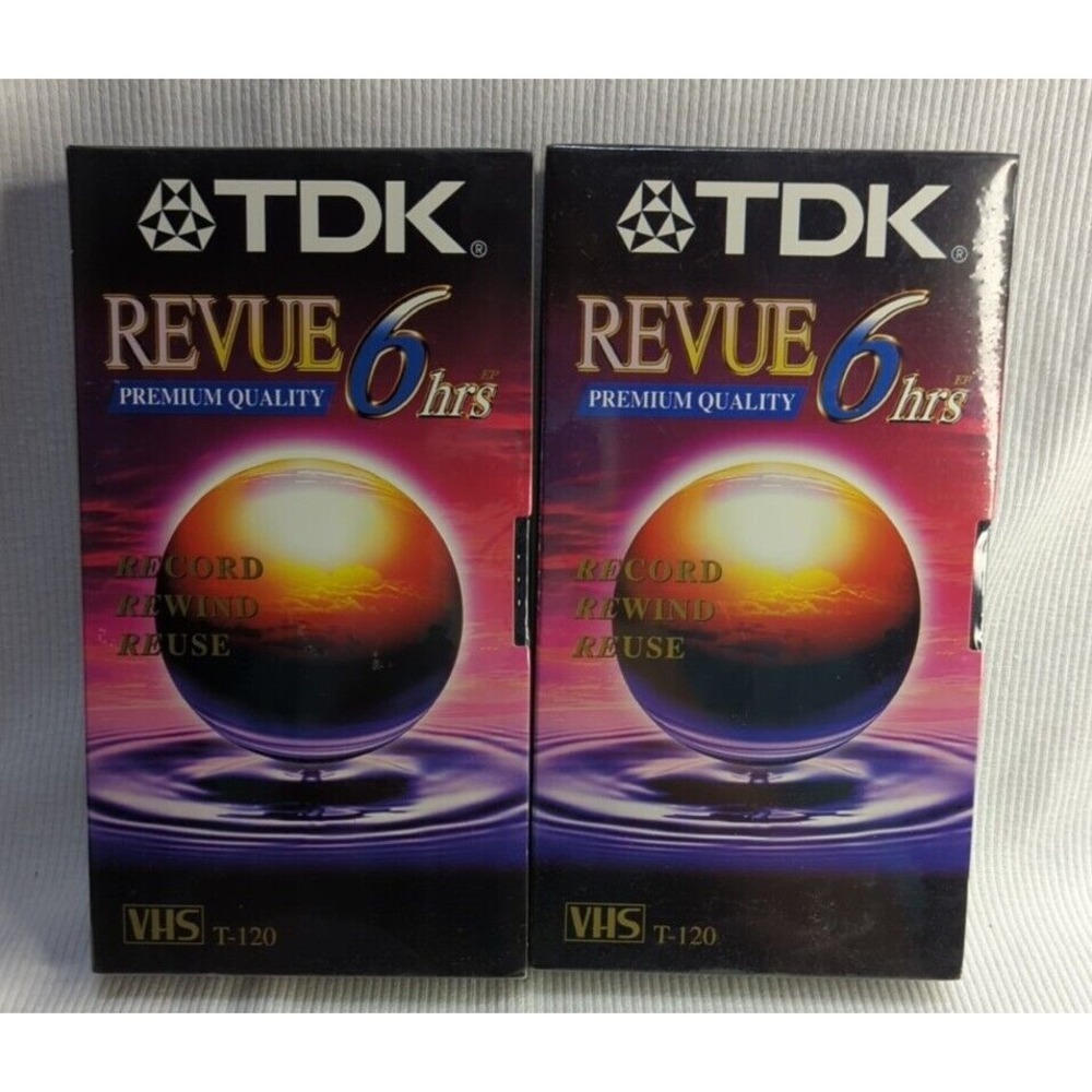 TDK Revue Premium Quality 6 Hr. EP T-120 VHS Video Tapes (2) (VHS, New, Sealed)